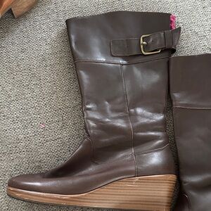 CROCS Brown Leather Wedge Boots